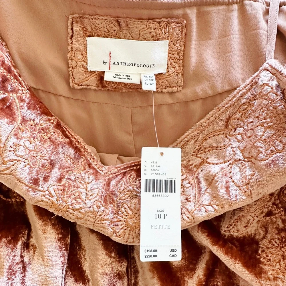 Anthropologie Lucie Embroidered Velvet Slip Midi Petite Dress - Picture 10 of 10